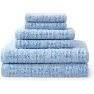 imageMartha Stewart  Bath Towels Soft amp Absorbent 100 Cotton Towels Solid 500 GSM 6Piece Bathroom Towel Set with Textured Weave Bedford Cottage GreenBedford Cottage Blue