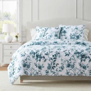 imageMartha Stewart  Queen Comforter Set Naturally Soft CottonRich Jacquard Bedding wMatching Pillowcases Textured 3 Piece Bed Set Garden Trellis WhiteVivian Floral Blue