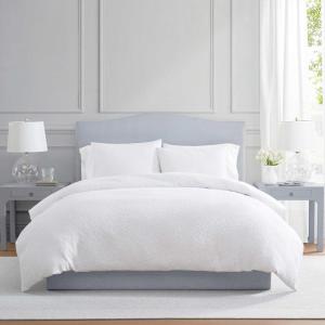 imageMartha Stewart  Queen Duvet Cover Set Smooth Sateen Front with Subtle Sheen amp Lightweight Cotton Percale Reverse 3 Piece Bed Set with Matching Pillowcases Sophia Stripe BlueGarden Trellis White
