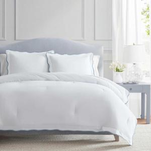 imageMartha Stewart  Queen Duvet Cover Set Smooth Sateen Front with Subtle Sheen amp Lightweight Cotton Percale Reverse 3 Piece Bed Set with Matching Pillowcases Sophia Stripe BlueSimple Scallop Blue
