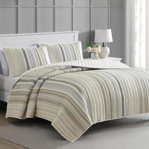 imageMartha Stewart  Queen Quilt Set 100 Soft amp Breathable Bedding with a Lightweight Feel for Year Round Comfort 3 Piece Bed Set with Matching Pillowcases Olivia Gingham BlueLefferts Stripe