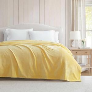 imageMartha Stewart  Queen Size Blanket UltraSoft Plush Fleece Throw Blanket with DoubleNeedle Stitching 350 GSM Medium Weight Bedding for Bed or Couch Bedford Solid YellowBedford Solid Yellow
