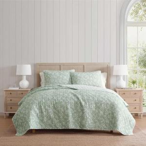 imageMartha StewartFrench Bird Floral 100 Cotton Quilt SetPercale Breathable Bedroom Decor Soft amp Machine Washable 3Piece Bedding Set Grey GreenWhite
