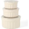 imageMartha Stewart Broadbrook 6 Piece Stoneware Meal Prep Container Set with Lids Rectangular Food Storage amp Bakewar Oven Refridgerator Microwave Dishwasher SafeCream Broadbrook  Round