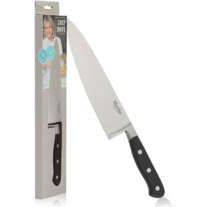 imageMartha Stewart Austenwood 15Piece Knife Block Set German Stainless Steel Kitchen Knives with Forged Italian Olive Wood HandleStainless Steel Blade  Black Handle Chefs Knife