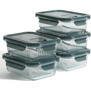 imageMartha Stewart Broadbrook 6 Piece Stoneware Meal Prep Container Set with Lids Rectangular Food Storage amp Bakewar Oven Refridgerator Microwave Dishwasher SafeGlassGreen Lid Shadowbrook  Rectangular