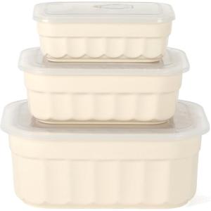 imageMartha Stewart Broadbrook 6 Piece Stoneware Meal Prep Container Set with Lids Rectangular Food Storage amp Bakewar Oven Refridgerator Microwave Dishwasher SafeCream Broadbrook  Rectangular