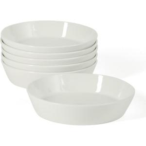 imageMartha Stewart Selma Pasta Bowls Set of 6 43oz White Porcelain Soup Bowls amp Salad Bowl Wide and Shallow Chip Resistant Dishwasher amp Microwave SafeWhite Pasta Bowls