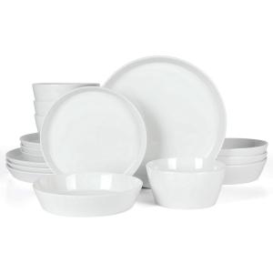 imageMartha Stewart Selma Pasta Bowls Set of 6 43oz White Porcelain Soup Bowls amp Salad Bowl Wide and Shallow Chip Resistant Dishwasher amp Microwave SafeWhite