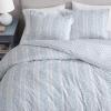 imageMartha Stewart  Queen Comforter Set 100 Silky Smooth Cotton Sateen Floral Bedding for Year Round Comfort 3 Piece Bed Set with Matching Pillowcases Songbird YellowVerbena Stripe Blue