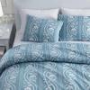 imageMartha Stewart  Queen Comforter Set 100 Silky Smooth Cotton Sateen Floral Bedding for Year Round Comfort 3 Piece Bed Set with Matching Pillowcases Songbird YellowSophia Stripe Blue