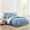 imageMartha Stewart  Queen Duvet Cover Set 100 Smooth amp Silky Sateen Cotton Bedding with a Cotton Percale Reverse 3 Piece Floral Bedding with Matching Pillowcases Songbird YellowSignature Scallop Blue