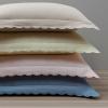 imageMartha Stewart  Queen Duvet Cover Set 100 Smooth amp Silky Sateen Cotton Bedding with a Cotton Percale Reverse 3 Piece Floral Bedding with Matching Pillowcases Songbird YellowSignature Scallop Blue