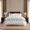 imageMartha Stewart  Queen Duvet Cover Set 100 Smooth amp Silky Sateen Cotton Bedding with a Cotton Percale Reverse 3 Piece Floral Bedding with Matching Pillowcases Songbird YellowFern Garden Green