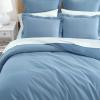 imageMartha Stewart  Queen Duvet Cover Set 100 Smooth amp Silky Sateen Cotton Bedding with a Cotton Percale Reverse 3 Piece Floral Bedding with Matching Pillowcases Songbird YellowSignature Scallop Blue