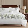 imageMartha Stewart  Queen Duvet Cover Set 100 Smooth amp Silky Sateen Cotton Bedding with a Cotton Percale Reverse 3 Piece Floral Bedding with Matching Pillowcases Songbird YellowFern Garden Green