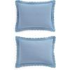 imageMartha Stewart  Queen Duvet Cover Set 100 Smooth amp Silky Sateen Cotton Bedding with a Cotton Percale Reverse 3 Piece Floral Bedding with Matching Pillowcases Songbird YellowSignature Scallop Blue