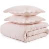 imageMartha Stewart  Queen Size Quilt Set Soft amp Smooth Sateen Bedding with a Light and Breathable Feel 3 Piece Bed Set with Matching Pillowcases Fern Embroidery GreyVintage Scallop Pink