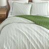 imageMartha Stewart  Queen Size Quilt Set Soft amp Smooth Sateen Bedding with a Light and Breathable Feel 3 Piece Bed Set with Matching Pillowcases Fern Embroidery GreyTicking Stripe Green