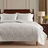 imageMartha Stewart  Queen Size Quilt Set Soft amp Smooth Sateen Bedding with a Light and Breathable Feel 3 Piece Bed Set with Matching Pillowcases Fern Embroidery GreyFern Embroidery Grey