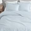 imageMartha Stewart  Queen Size Quilt Set Soft amp Smooth Sateen Bedding with a Light and Breathable Feel 3 Piece Bed Set with Matching Pillowcases Fern Embroidery GreyVintage Scallop Blue