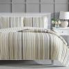 imageMartha Stewart  Queen Size Quilt Set Soft amp Smooth Sateen Bedding with a Light and Breathable Feel 3 Piece Bed Set with Matching Pillowcases Fern Embroidery GreyLefferts Stripe