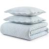 imageMartha Stewart  Queen Size Quilt Set Soft amp Smooth Sateen Bedding with a Light and Breathable Feel 3 Piece Bed Set with Matching Pillowcases Fern Embroidery GreyVintage Scallop Blue