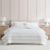 imageMartha Stewart  Queen Size Quilt Set Soft amp Smooth Sateen Bedding with a Light and Breathable Feel 3 Piece Bed Set with Matching Pillowcases Fern Embroidery GreyFlower Block Blue