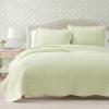 imageMartha Stewart  Queen Size Quilt Set Soft amp Smooth Sateen Bedding with a Light and Breathable Feel 3 Piece Bed Set with Matching Pillowcases Fern Embroidery GreyVintage Scallop Green