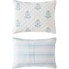 imageMartha Stewart  Queen Size Quilt Set Soft amp Smooth Sateen Bedding with a Light and Breathable Feel 3 Piece Bed Set with Matching Pillowcases Fern Embroidery GreyFlower Block Blue