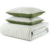 imageMartha Stewart  Queen Size Quilt Set Soft amp Smooth Sateen Bedding with a Light and Breathable Feel 3 Piece Bed Set with Matching Pillowcases Fern Embroidery GreyTicking Stripe Green