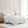 imageMartha Stewart  Queen Size Quilt Set Soft amp Smooth Sateen Bedding with a Light and Breathable Feel 3 Piece Bed Set with Matching Pillowcases Fern Embroidery GreyFlower Block Blue