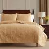 imageMartha Stewart  Queen Size Quilt Set Soft amp Smooth Sateen Bedding with a Light and Breathable Feel 3 Piece Bed Set with Matching Pillowcases Fern Embroidery GreyFern Embroidery Beige