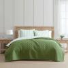 imageMartha Stewart  Queen Size Quilt Set Soft amp Smooth Sateen Bedding with a Light and Breathable Feel 3 Piece Bed Set with Matching Pillowcases Fern Embroidery GreyTicking Stripe Green