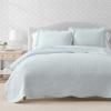 imageMartha Stewart  Queen Size Quilt Set Soft amp Smooth Sateen Bedding with a Light and Breathable Feel 3 Piece Bed Set with Matching Pillowcases Fern Embroidery GreyVintage Scallop Blue