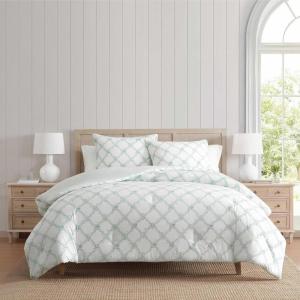 imageMartha Stewart  Queen Comforter Set 100 Silky Smooth Cotton Sateen Floral Bedding for Year Round Comfort 3 Piece Bed Set with Matching Pillowcases Songbird YellowRomantic Trellis Blue