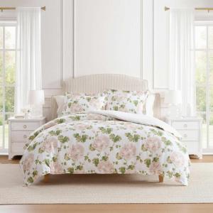 imageMartha Stewart  Queen Comforter Set 100 Silky Smooth Cotton Sateen Floral Bedding for Year Round Comfort 3 Piece Bed Set with Matching Pillowcases Songbird YellowGeranium Bloom Pink