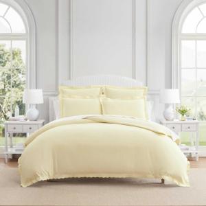 imageMartha Stewart  Queen Duvet Cover Set 100 Smooth amp Silky Sateen Cotton Bedding with a Cotton Percale Reverse 3 Piece Floral Bedding with Matching Pillowcases Songbird YellowSignature Scallop White