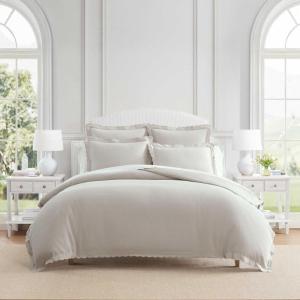 imageMartha Stewart  Queen Duvet Cover Set 100 Smooth amp Silky Sateen Cotton Bedding with a Cotton Percale Reverse 3 Piece Floral Bedding with Matching Pillowcases Songbird YellowSignature Scallop Grey