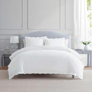 imageMartha Stewart  Queen Duvet Cover Set 100 Smooth amp Silky Sateen Cotton Bedding with a Cotton Percale Reverse 3 Piece Floral Bedding with Matching Pillowcases Songbird YellowSimple Scallop Green