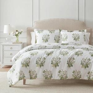 imageMartha Stewart  Queen Duvet Cover Set 100 Smooth amp Silky Sateen Cotton Bedding with a Cotton Percale Reverse 3 Piece Floral Bedding with Matching Pillowcases Songbird YellowAvery Floral Grey