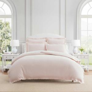 imageMartha Stewart  Queen Duvet Cover Set 100 Smooth amp Silky Sateen Cotton Bedding with a Cotton Percale Reverse 3 Piece Floral Bedding with Matching Pillowcases Songbird YellowSignature Scallop Pink