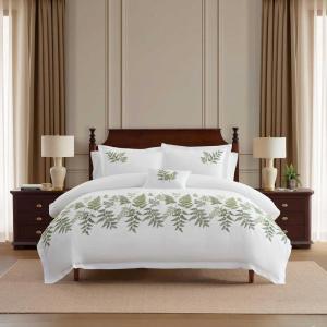 imageMartha Stewart  Queen Duvet Cover Set 100 Smooth amp Silky Sateen Cotton Bedding with a Cotton Percale Reverse 3 Piece Floral Bedding with Matching Pillowcases Songbird YellowFern Garden Green