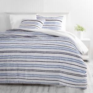 imageMartha Stewart  Queen Duvet Cover Set 100 Smooth amp Silky Sateen Cotton Bedding with a Cotton Percale Reverse 3 Piece Floral Bedding with Matching Pillowcases Songbird YellowBlueNavy