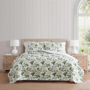 imageMartha Stewart  Queen Size Quilt Set Soft amp Smooth Sateen Bedding with a Light and Breathable Feel 3 Piece Bed Set with Matching Pillowcases Fern Embroidery GreyHydrangea Floral Beige