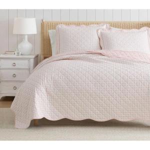 imageMartha Stewart  Queen Size Quilt Set Soft amp Smooth Sateen Bedding with a Light and Breathable Feel 3 Piece Bed Set with Matching Pillowcases Fern Embroidery GreyOlivia Gingham Pink