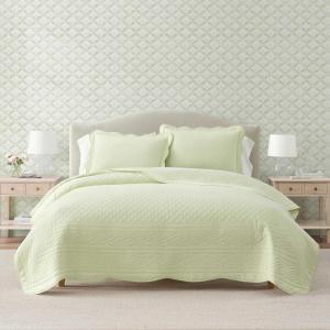 imageMartha Stewart  Queen Size Quilt Set Soft amp Smooth Sateen Bedding with a Light and Breathable Feel 3 Piece Bed Set with Matching Pillowcases Fern Embroidery GreyVintage Scallop Green