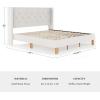 imageMartha Stewart Carmy Platform Bed with Tufted Headboard Cushioned Side Rails Faux Linen Upholstery Wood Slat Foundation No Box Spring Needed King WhiteKing
