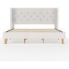 imageMartha Stewart Carmy Platform Bed with Tufted Headboard Cushioned Side Rails Faux Linen Upholstery Wood Slat Foundation No Box Spring Needed King WhiteKing