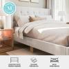 imageMartha Stewart Carmy Platform Bed with Tufted Headboard Cushioned Side Rails Faux Linen Upholstery Wood Slat Foundation No Box Spring Needed King WhiteKing